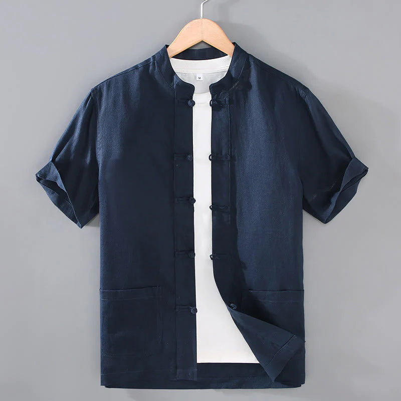 Buddha Stones Vintage Plain Tang Suit Chinese Frog-Button Men's Shirt With Pockets
