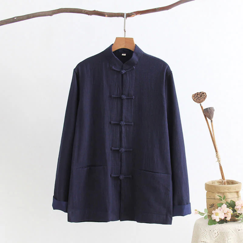 Buddha Stones Tang Frog-Button Long Sleeve Shirt Cotton Linen Men's Clothing (Extra 30% Off | USE CODE: FS30)