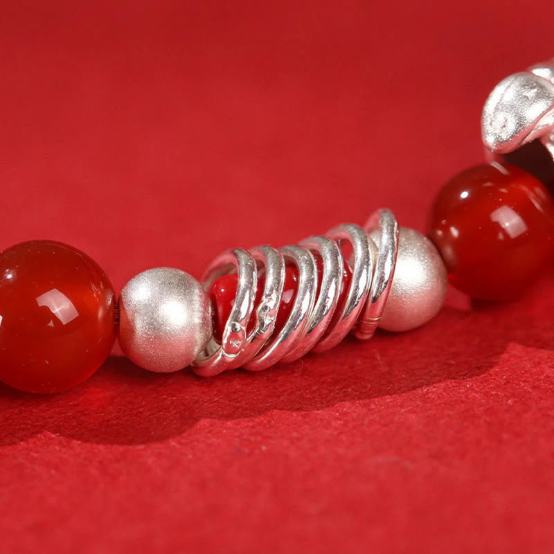 Buddha Stones Year Of The Horse Red Agate 999 Sterling Silver Cinnabar Calm Bracelet