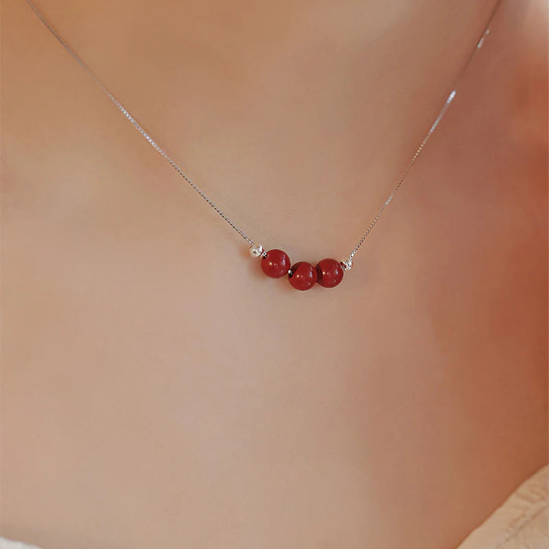 Buddha Stones 925 Sterling Silver Cinnabar Bead Calm Blessing Necklace Pendant