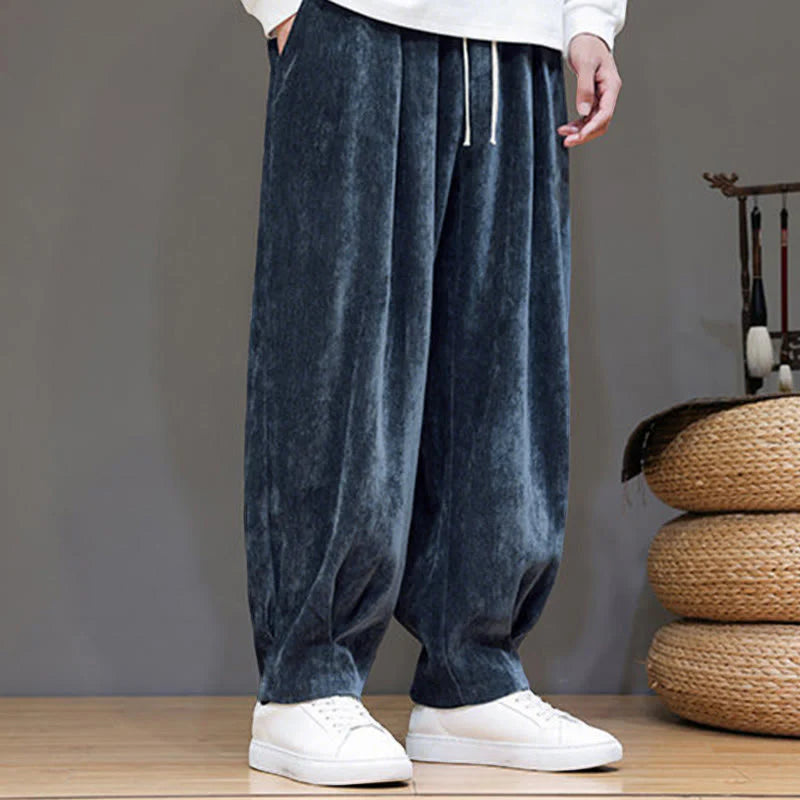 Buddha Stones Winter Pure Color Cotton Men's Harem Thickened Fleece-lined Pants With Pockets