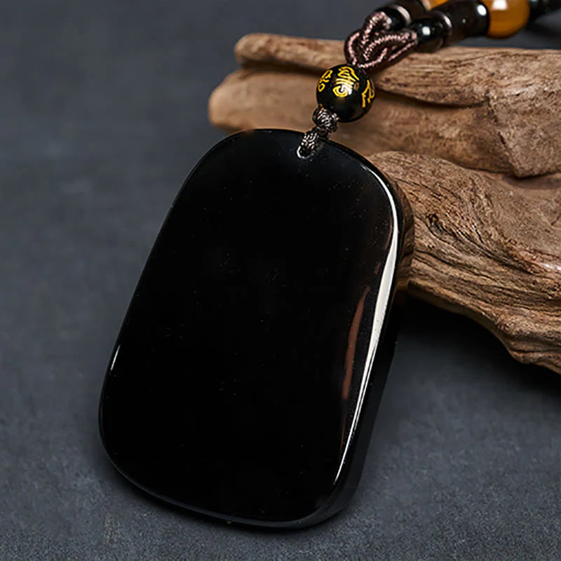 Buddha Stones Year of the Horse Monkey Design Black Obsidian Purification Necklace Pendant