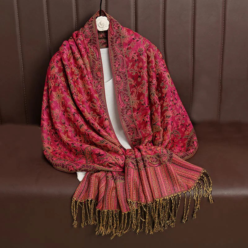 Buddha Stones Ethnic Daily Tibetan Paisley Pattern Tassel Cozy Scarf Shawl