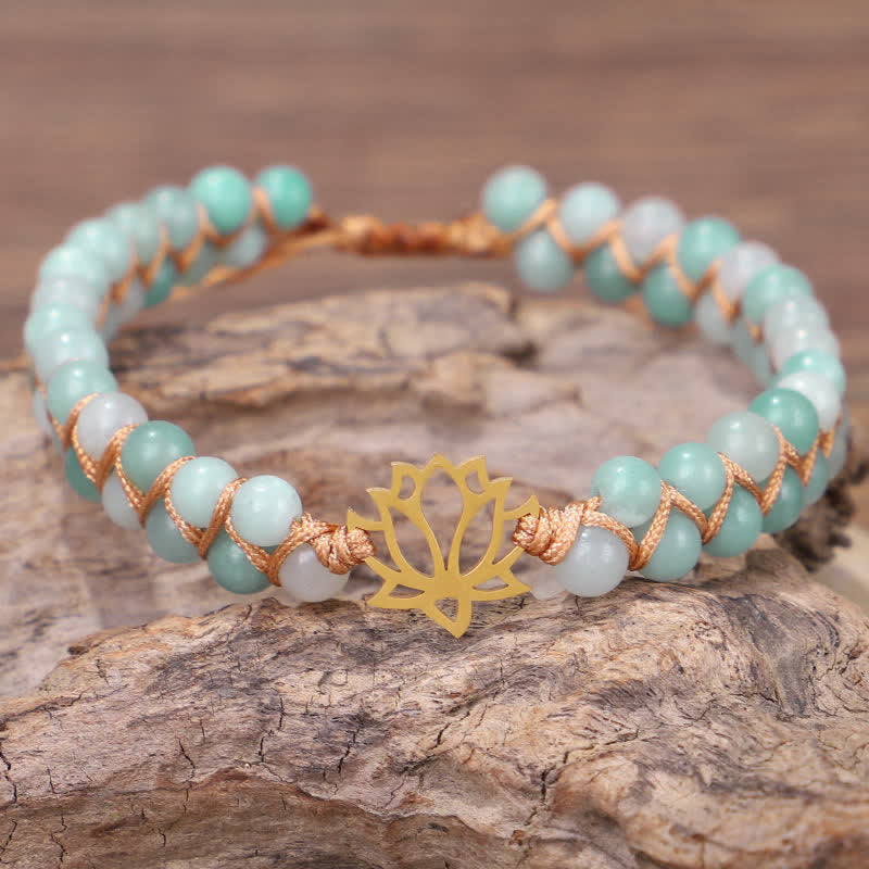 Buddha Stones Amazonite Beads Lotus Flower Balance Weave Bracelet (Extra 30% Off | USE CODE: FS30)