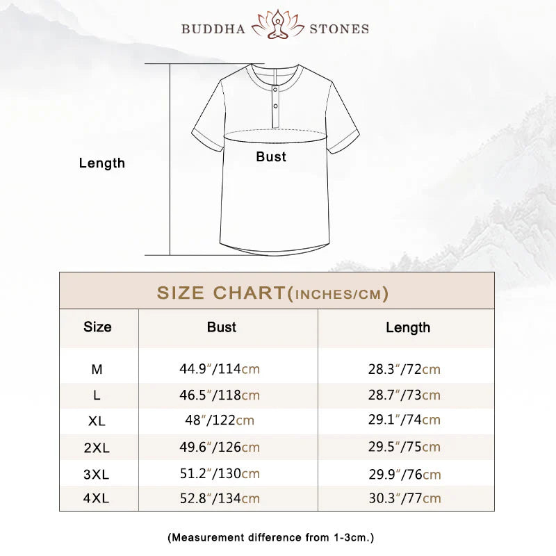 Buddha Stones Summer Men's Solid Color Button Short Sleeve Cotton Linen Shirt