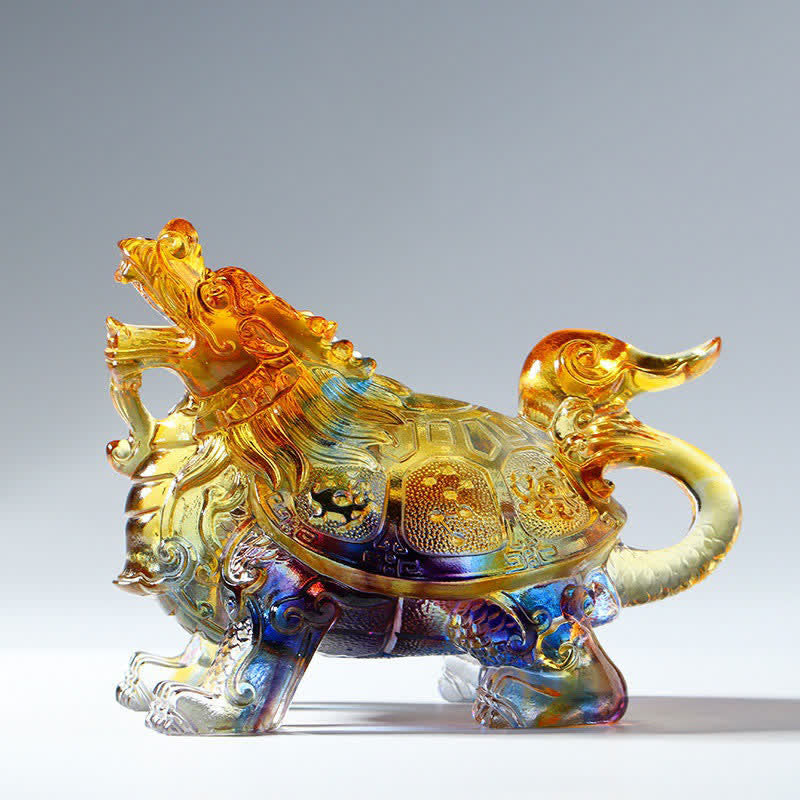 Buddha Stones Feng Shui Dragon Turtle Handmade Liuli Crystal Art Piece Home Office Decoration
