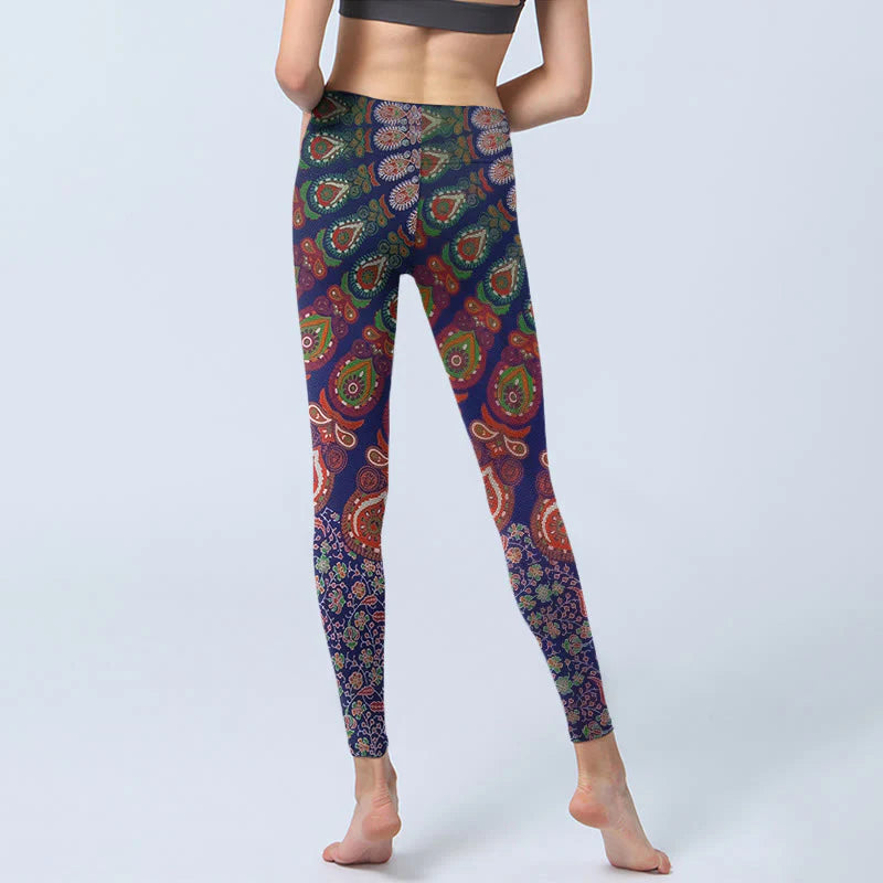 Buddha Stones Exquisite Flower Paisley Pattern Gym Leggings Women's Yoga Pants