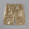 Buddha Stones Summer Solid Color Drawstring Button Design Men's Linen Shorts With Pockets