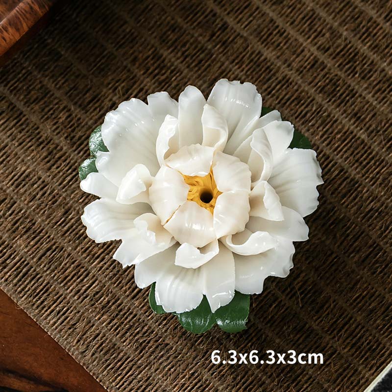 Buddha Stones Tibetan Lotus Blessing Ceramic Stick Incense Burner Decoration