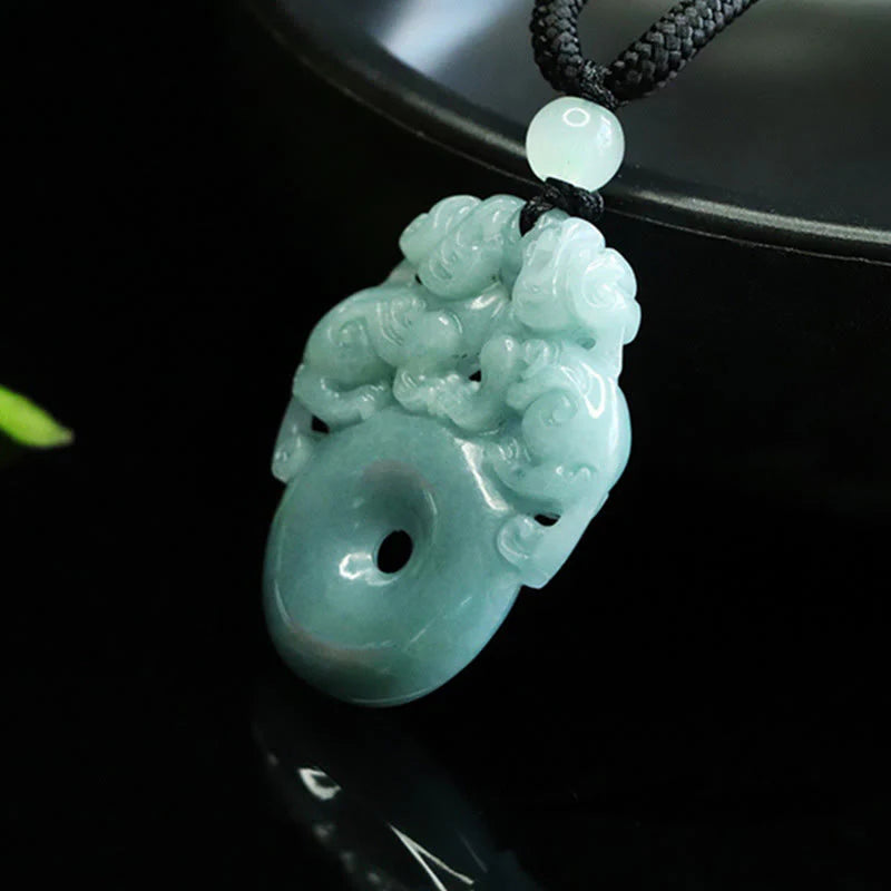 Buddha Stones Double PiXiu Jade Peace Buckle Wealth Luck String Necklace Pendant
