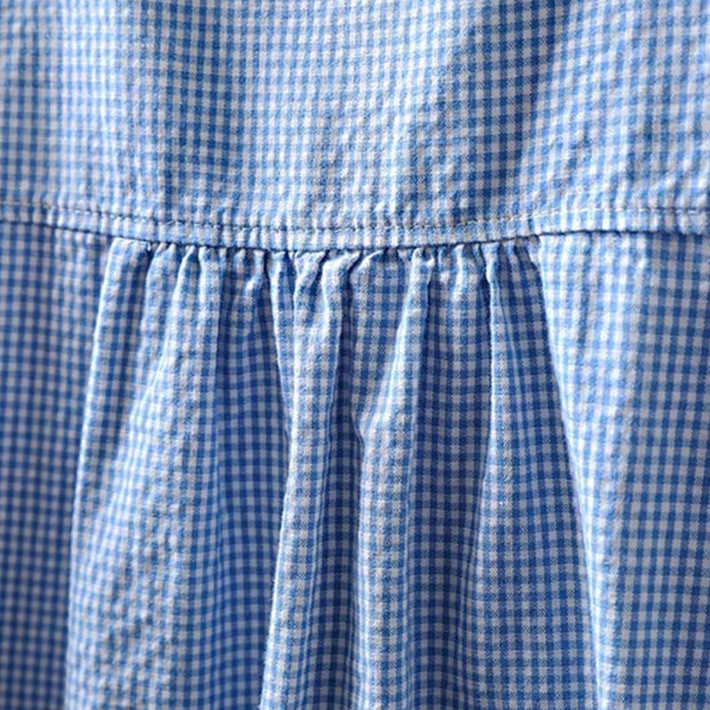Buddha Stones Spring Small Plaid Buttons Down Long Sleeve Women's Cotton Shirt