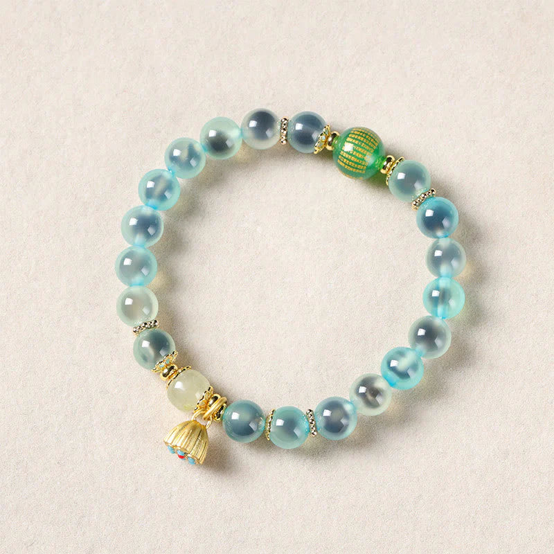 Buddha Stones Natural Colorful Candy Agate Golden Lotus Pod Healing Bracelet