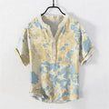 Buddha Stones Cotton Watercolor Floral Henley Men's Short Sleeve Half Button Shirt