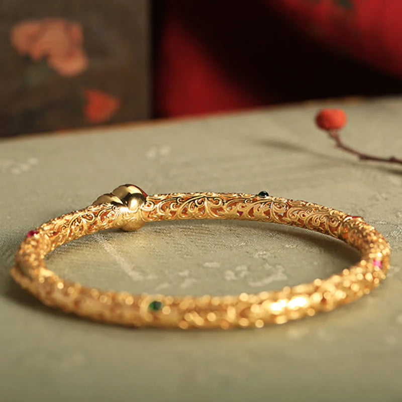 Buddha Stones Sending Health and Good Fortune Cyan Jade Copper Bangle Includes Gift Message Card