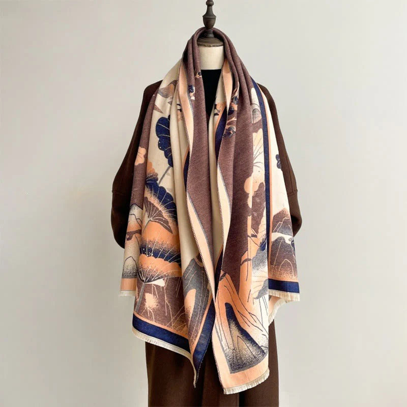 Buddha Stones Winter Mountain Lotus Flowers Leaves Pattern Soft Scarf Shawl