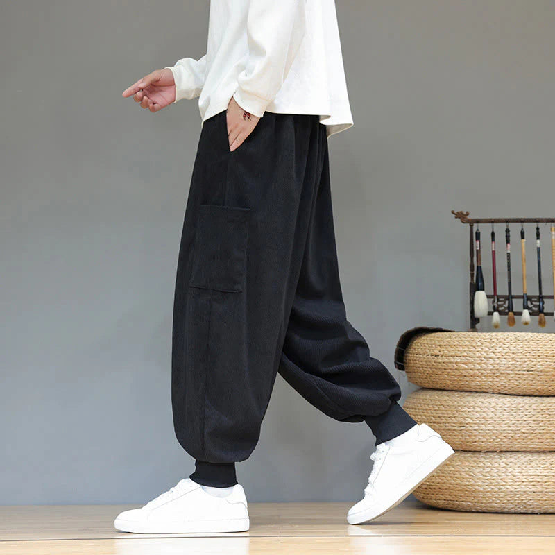 Buddha Stones Spring Solid Color Men's Ankle-Length Cotton Pants With Pockets