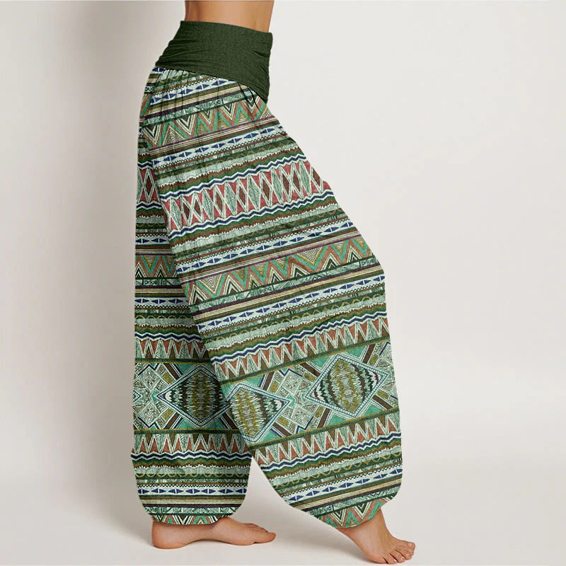 Buddha Stones Cotton Casual Tribal Style Geometric Pattern Women's Elastic Waist Harem Pants