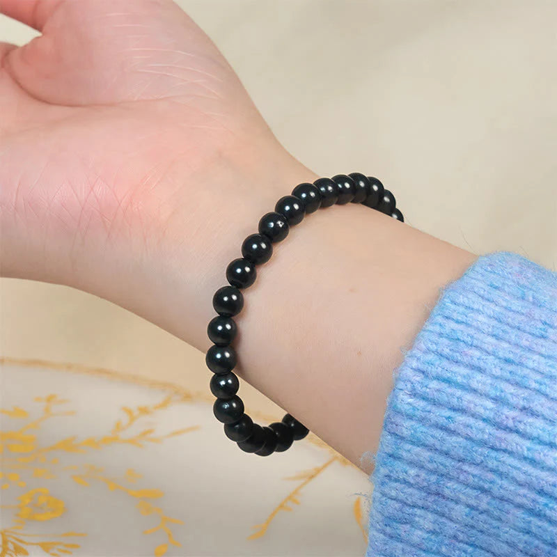 Buddha Stones Round Authentic Shungite Stone Inner Strength Beaded Bracelet