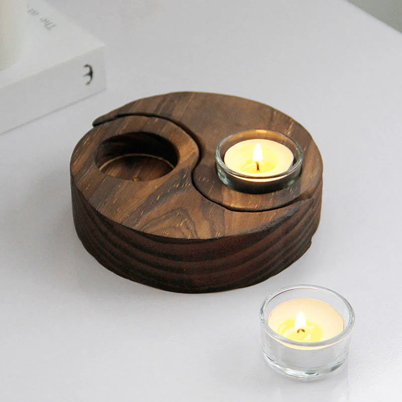 Buddha Stones Yin Yang Wood Candle Holder Meditation Rituals Use Items (Extra 35% Off | USE CODE: FS35)