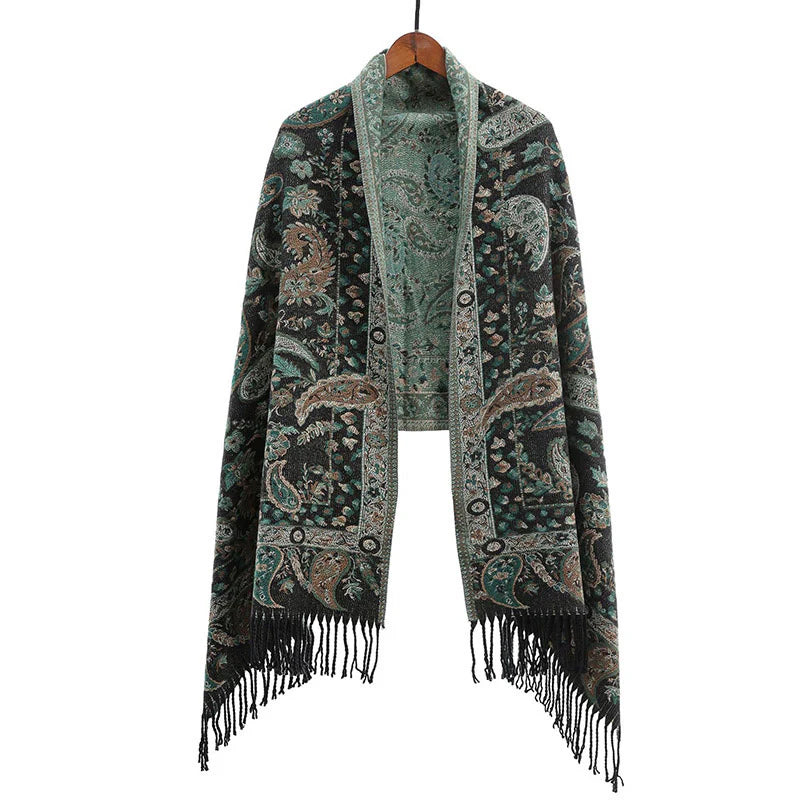 Buddha Stones Ethnic Embroidered Paisley Flowers Pattern Tassel Soft Scarf Shawl