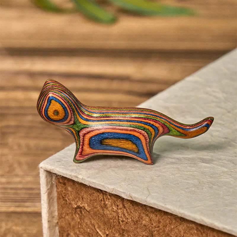 Buddha Stones Mini Rainbow Eucalyptus Walking Cat Carved Reduce Stress Decoration