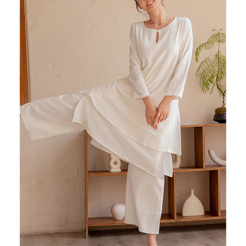 Buddha Stones 2Pcs Simple Design Tai Chi Meditation Yoga Clothing Top Pants Women's Set (Extra 30% Off | USE CODE: FS30)