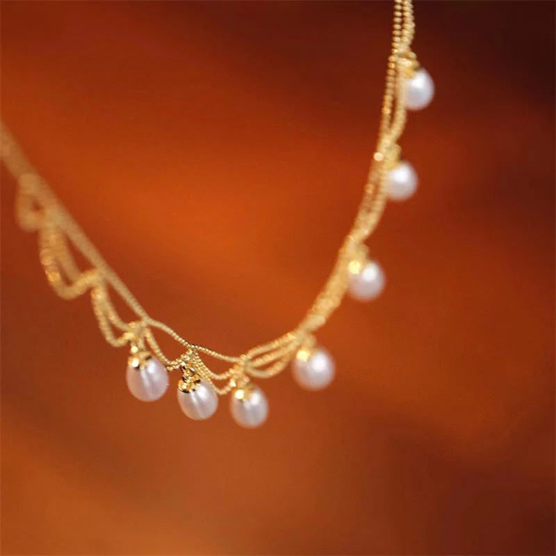 Buddha Stones Vintage 14K Gold Plated Pearl Bead Healing Multilayer Necklace Pendant