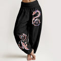 Buddha Stones Cotton Flying Dragon Phoenix Pattern Women's Elastic Waist Harem Pants