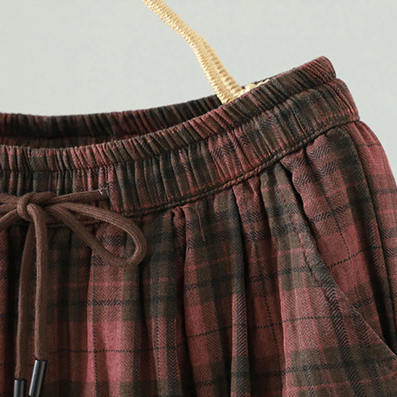 Buddha Stones Multi-color Plaid Pattern Cotton-padded Women's Harem Thermal Pants With Pockets