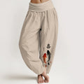 Buddha Stones Pure Cotton Concise Koi Fish Chinese Character Pattern Women's Elastic Waist Harem Pants