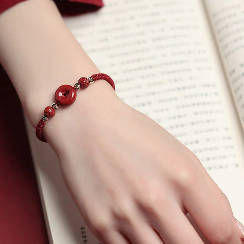 Buddha Stones Handmade Lotus Cinnabar Peace Buckle Blessing Braid Bracelet (Extra 35% Off | USE CODE: FS35)