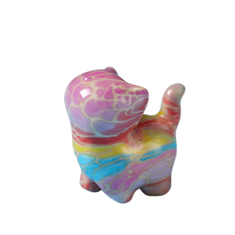 Buddha Stones Lacquer Craft Cute Cat  Ebony Blessing Desk Decoration