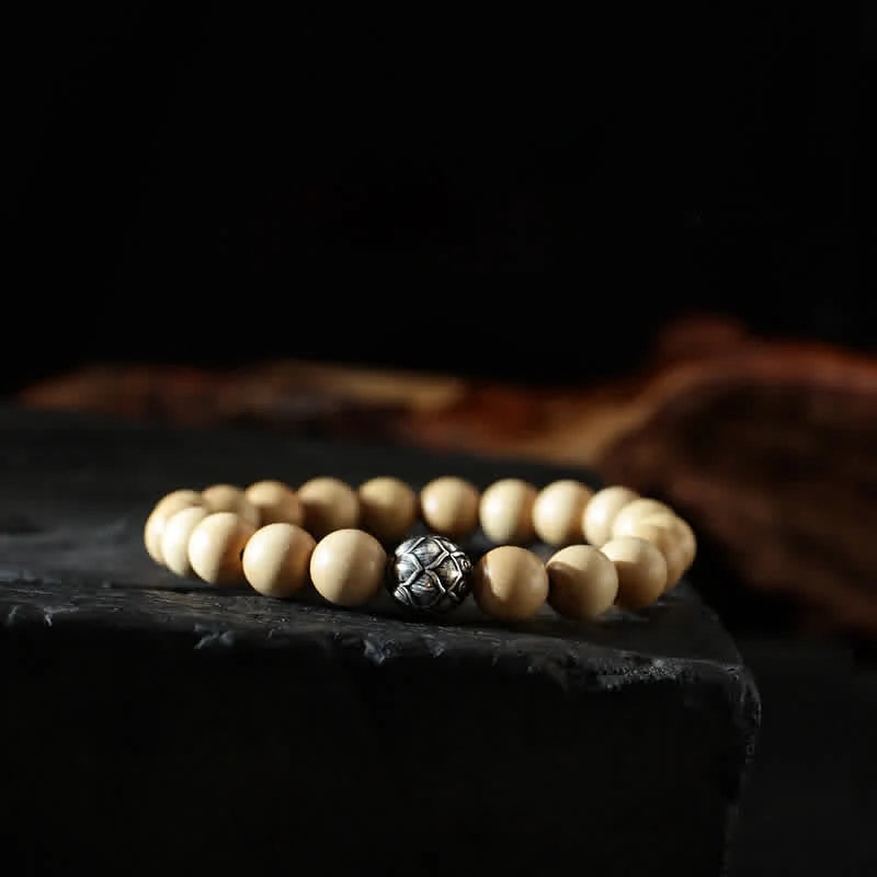 Buddha Stones Tibet Peach Wood Lotus Cinnabar Bagua Yin Yang Luck Wealth Bracelet