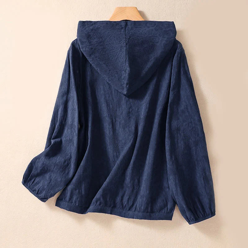 Buddha Stones Fall Jacquard Buttons Down Design Cotton Long Sleeve Women's Hoodie