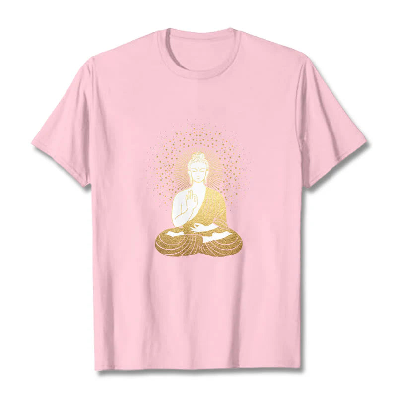 Buddha Stones Golden Meditation Buddha With Golden Aura Tee T-shirt