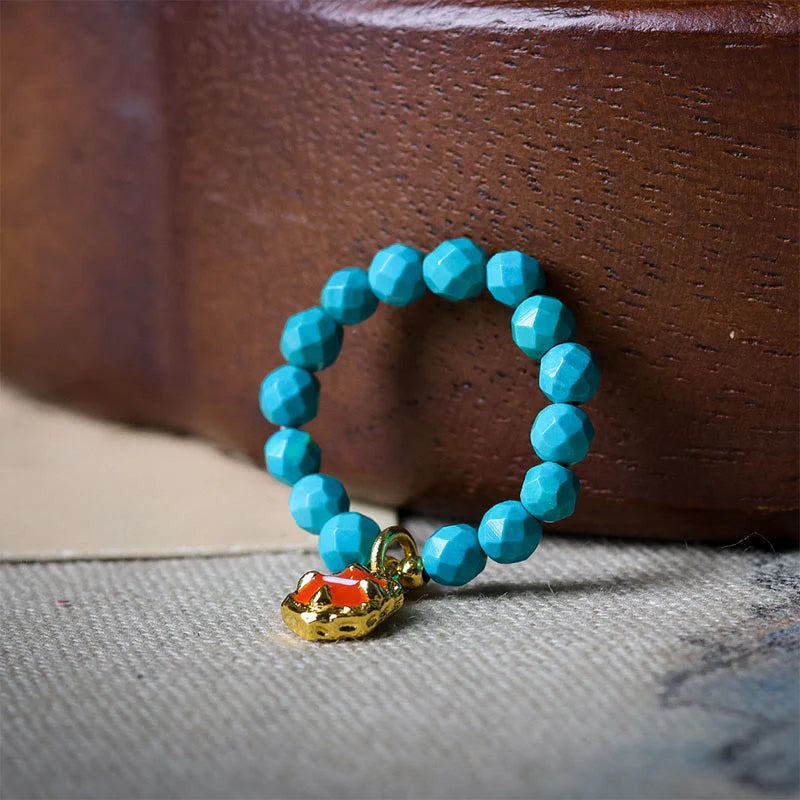 Buddha Stones 4mm Ultra-Fine Turquoise Faceted Bead Design Strength Elastic Ring
