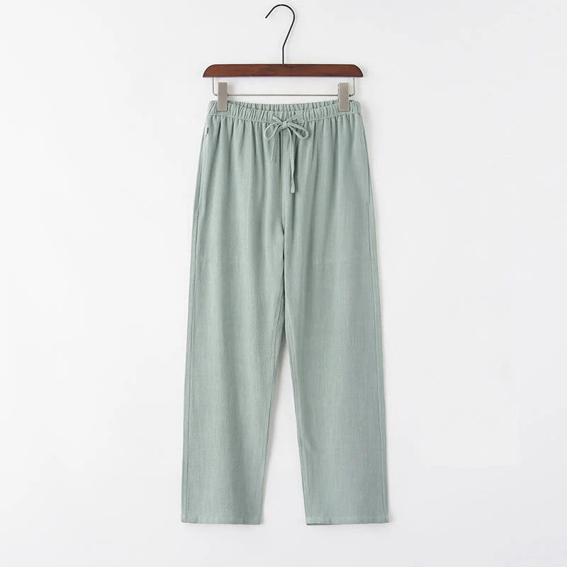 Buddha Stones Spring Summer Solid Men's Drawstring Linen Pants With Pockets