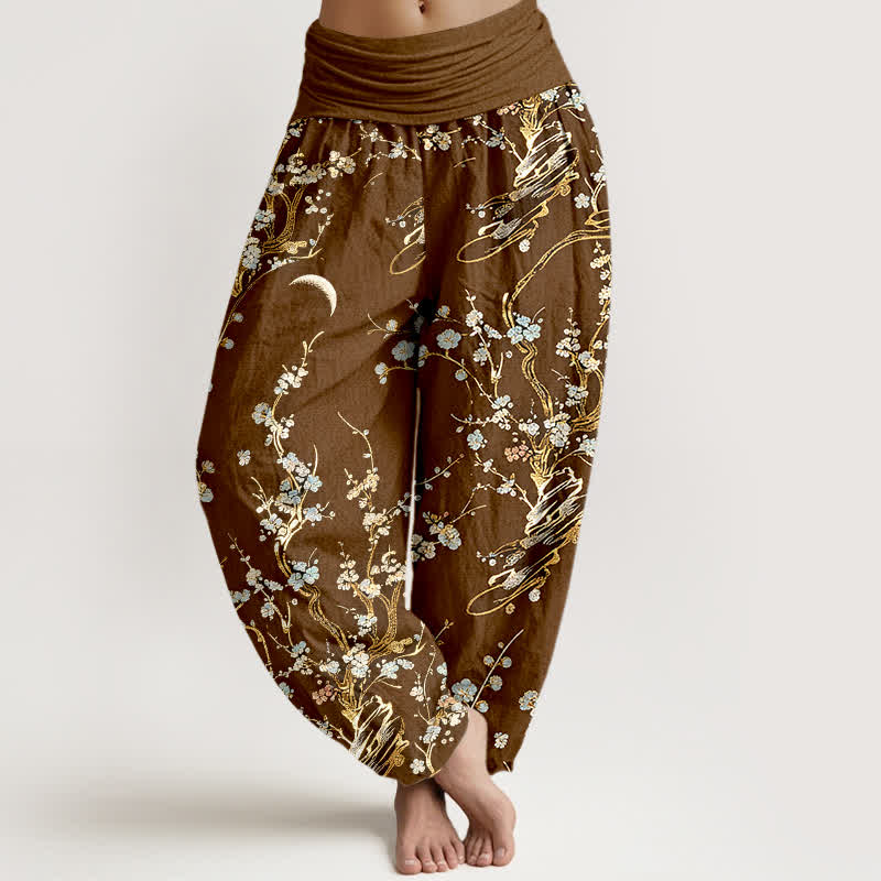Buddha Stones Pure Cotton Plum Blossom Branches Elastic Waist Women's Harem Pants