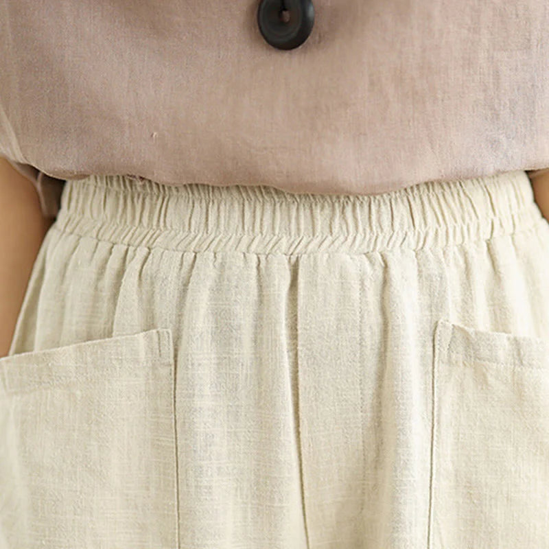 Buddha Stones Casual Daily Plain Simple Design Women's Cotton Linen Harem Pants With Pockets
