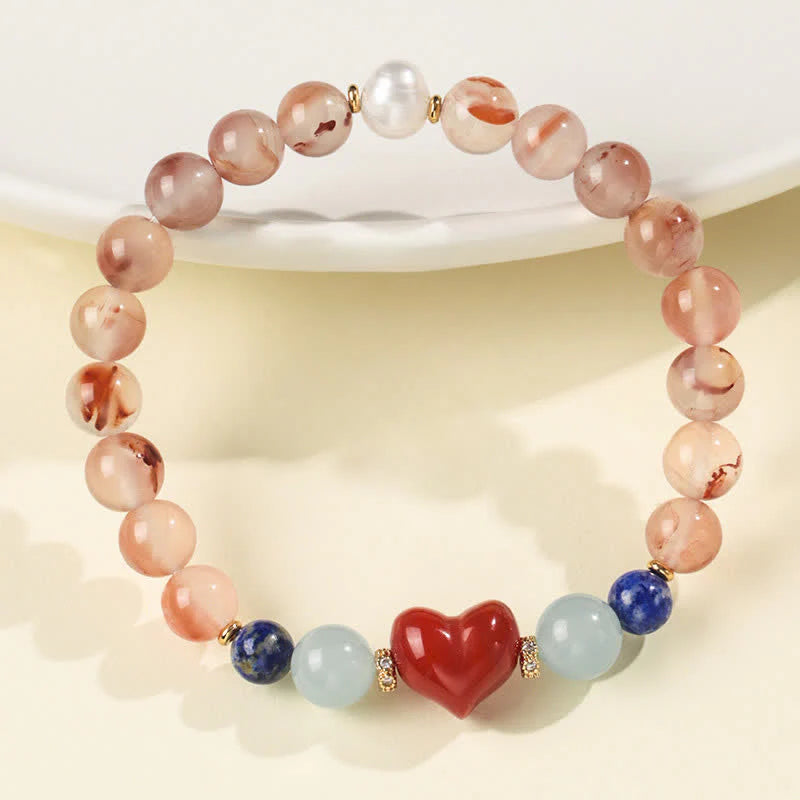 Buddha Stones Heart Design South Red Agate Lapis Lazuli Success Bracelet