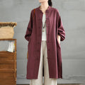 Buddha Stones Casual Frog-button Women's Cotton Linen Coat With Pockets