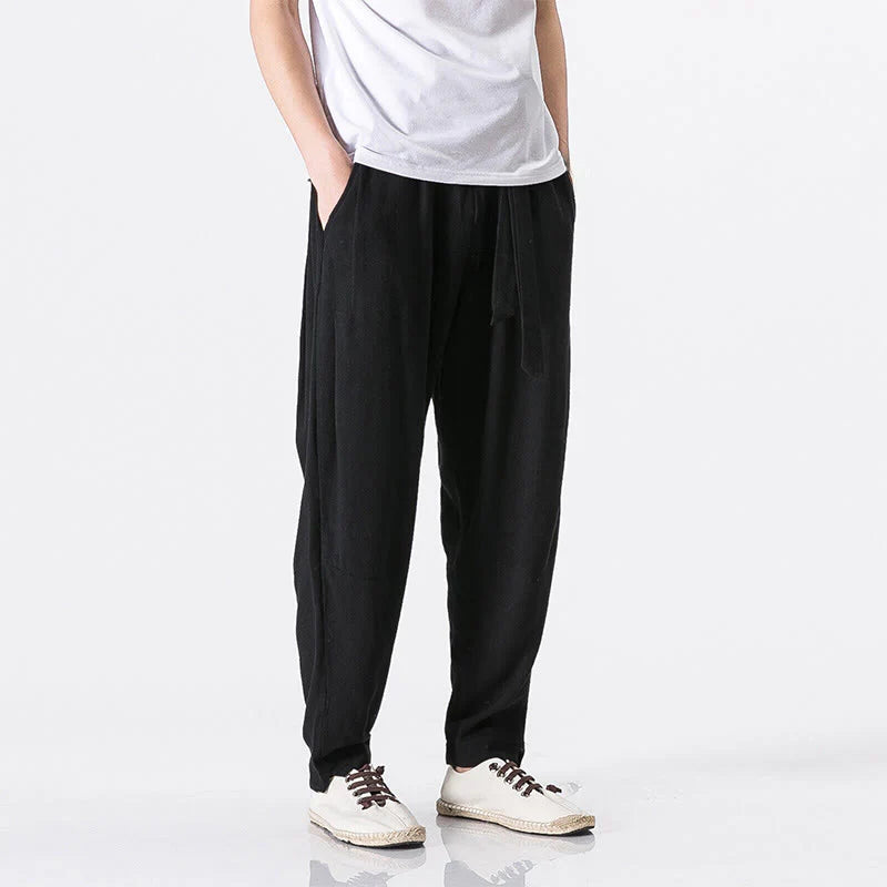 Buddha Stones Commute Solid Color Simple Design Men's Harem Cotton Pants With Pockets