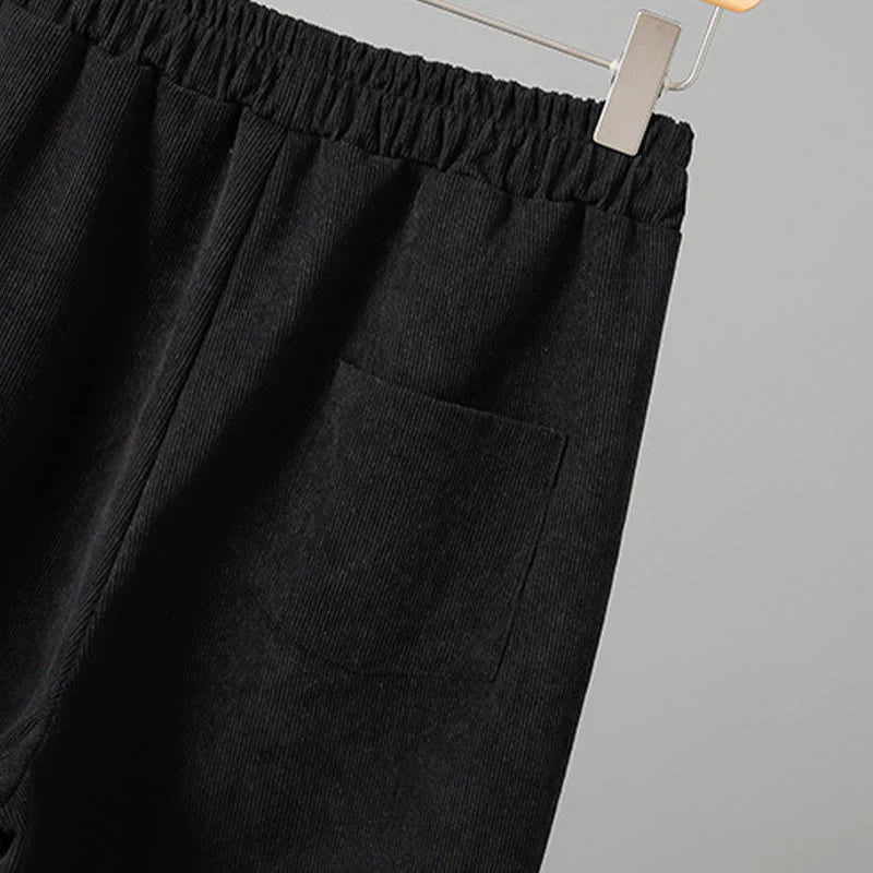 Buddha Stones Plain Elastic Waist Patchwork Plaid Women's Ankle-Length Wide Leg Corduroy Pants