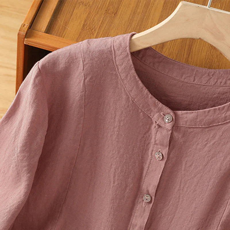 Buddha Stones Fall Commute Patchwork Plain Design Long Sleeve Women's Cotton Buttons Shirt