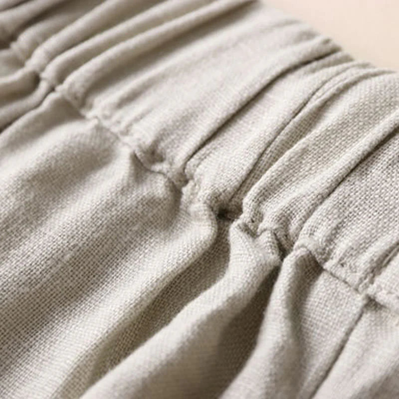 Buddha Stones Commute Solid Color 7-8 Length Cotton Linen Women's Wide Leg Pants With Pockets