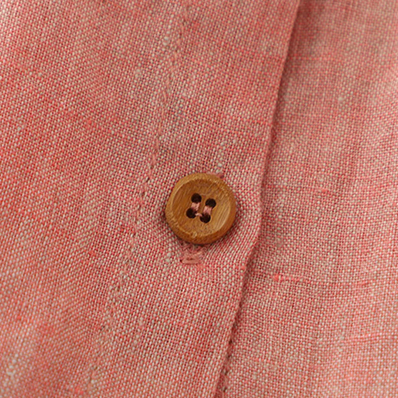 Buddha Stones Casual Plain Buttons Women's Cotton Linen Half Sleeve Shirt
