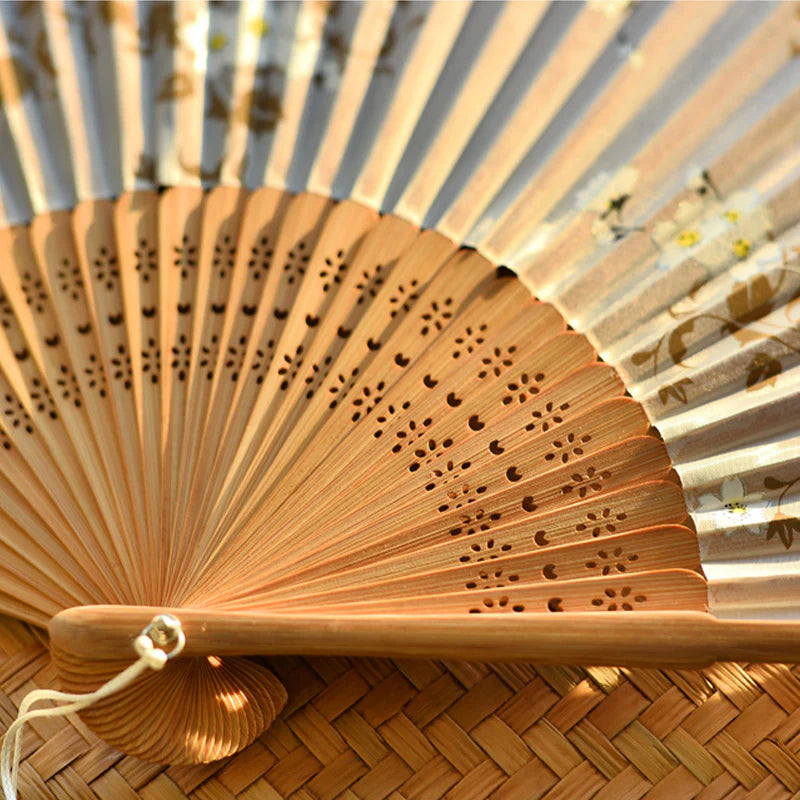 Buddha Stones Cherry Blossoms Sakura Handheld Bamboo Folding Fan 21cm
