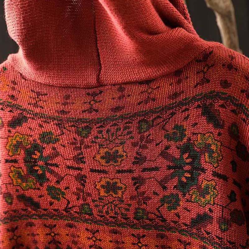 Buddha Stones Fall Striped Geometric Flowers Cotton Women's Long Sleeve Pullover Knitted Hoodie