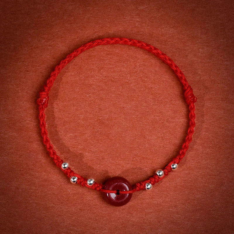 Buddha Stones Cinnabar Peace Buckle Handmade String Adjustable Blessing Bracelet Anklet