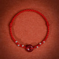 Buddha Stones Cinnabar Peace Buckle Handmade String Adjustable Blessing Bracelet Anklet